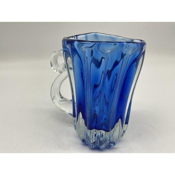 Hand Blown Art Glass Mis-Shapened Blue and Clear Glass 5.25 Inches Tall w/Handle - Picture 11 of 16